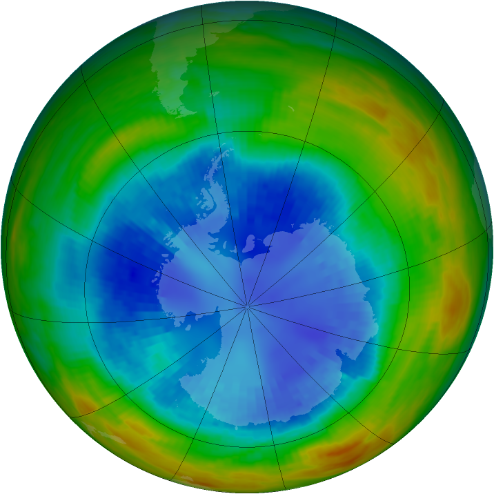 Antarctic ozone map for 31 August 1989